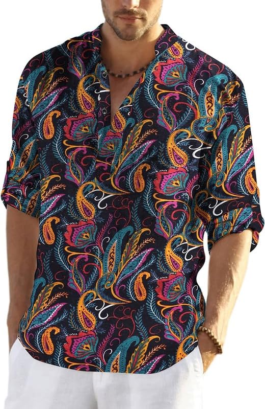 Men’s Cotton Blend Full Sleeve Printed Short Kurta with Mandarin Collar Crafted from a Premium Cotton Blend