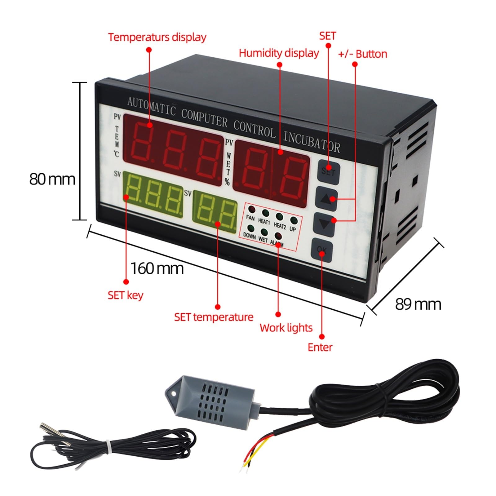 Termostato Digital, Controlador de incubadora de huevos digital XM-18, control de higrostato de termostato multifuncional con sonda de sensor de temperatura y humedad