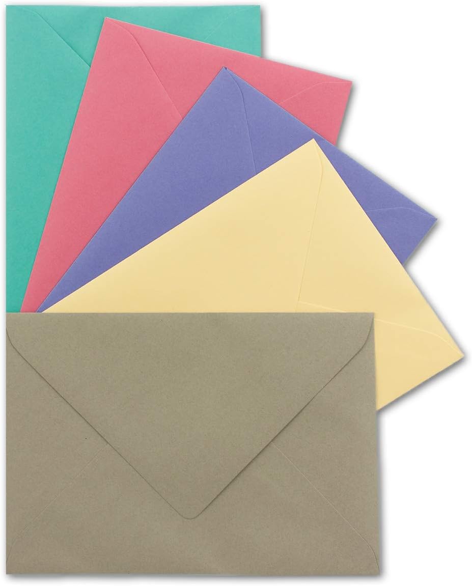 50 x Envelope Packs - DIN C6 - Approx. 11.4 x 16.2 cm - 5 Colours Each - 10 Envelopes - 120 g/m² - Colourful Series - Image 3