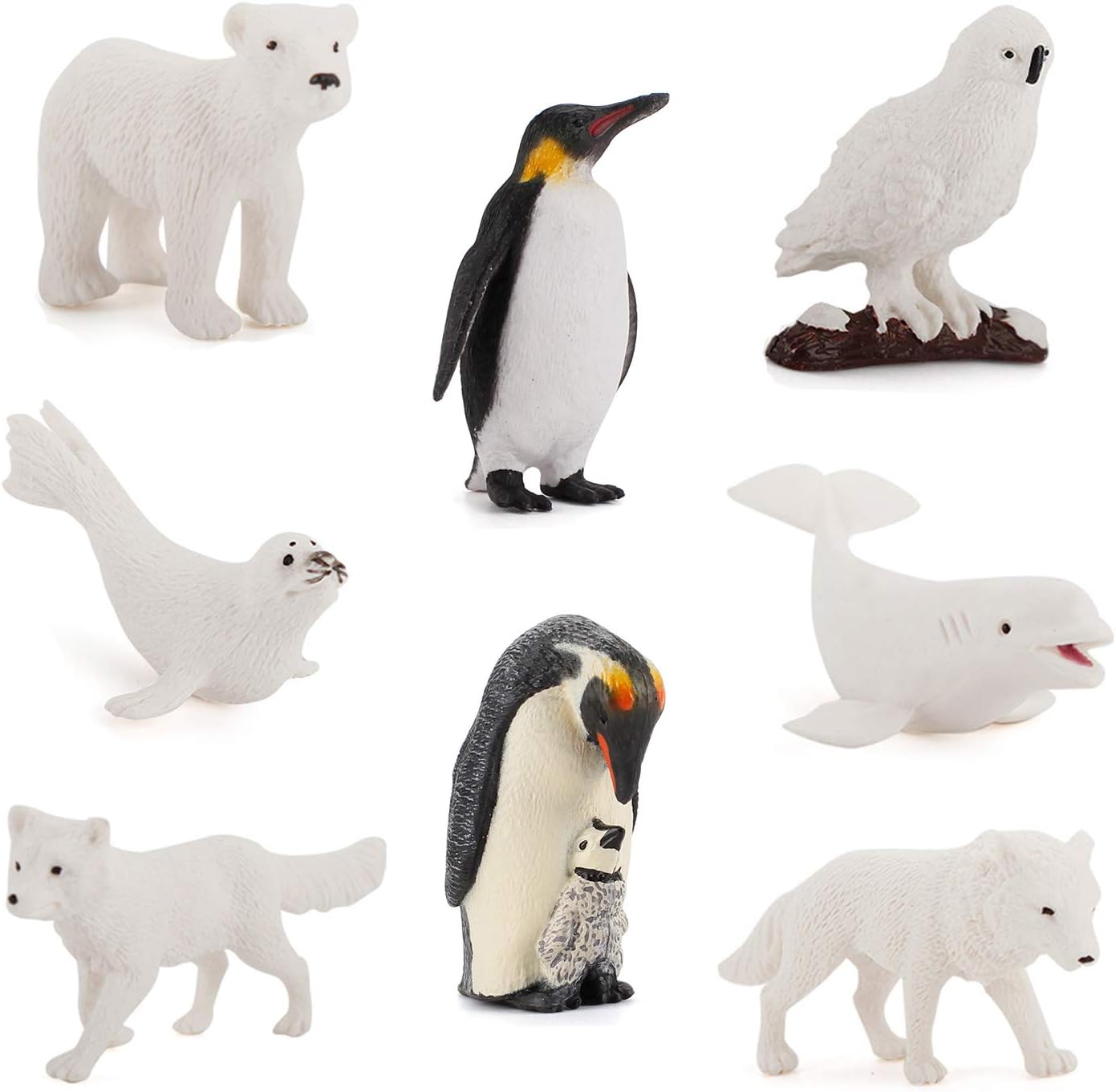 willway 8Pcs Arctic Animals Figurines Set, Realistic Plastic Ocean Animals White Whale Seal Wolf Fox Polar Bear Emperor Penguin Decorations Figures Toy for Kids Adults