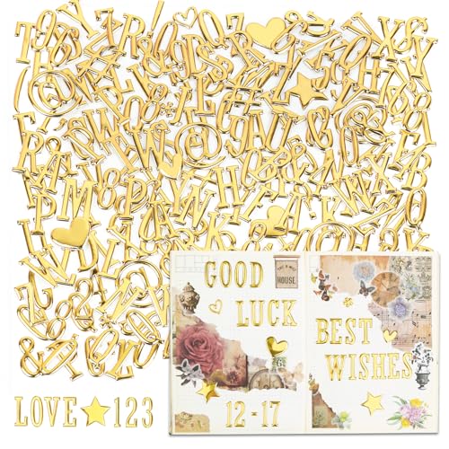 RISYPISY 306pcs Gold Letter Stickers Puffy Scrapbook Alphabat Sticker 1 Inch 3D Letters and Numbers for Scrapbooking DIY Crafts Gifts Decor Sign Making - 6 Sheets
