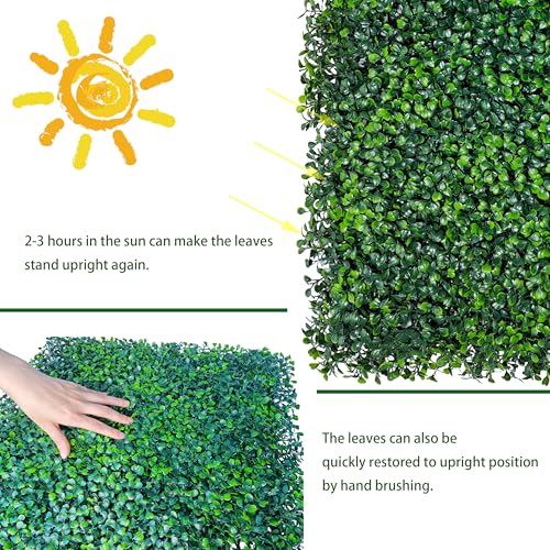 Image of ODTORY Artificial Grass Wall Greenery Backdrop, 10X10 in 25P(17.5 sqft) | UV-Anti, Fake Ivy Vine Balcony Fence, Outdoor Privacy Screen, Green Boxwood Leaf Panels, Indoor Home Faux Plant Decor