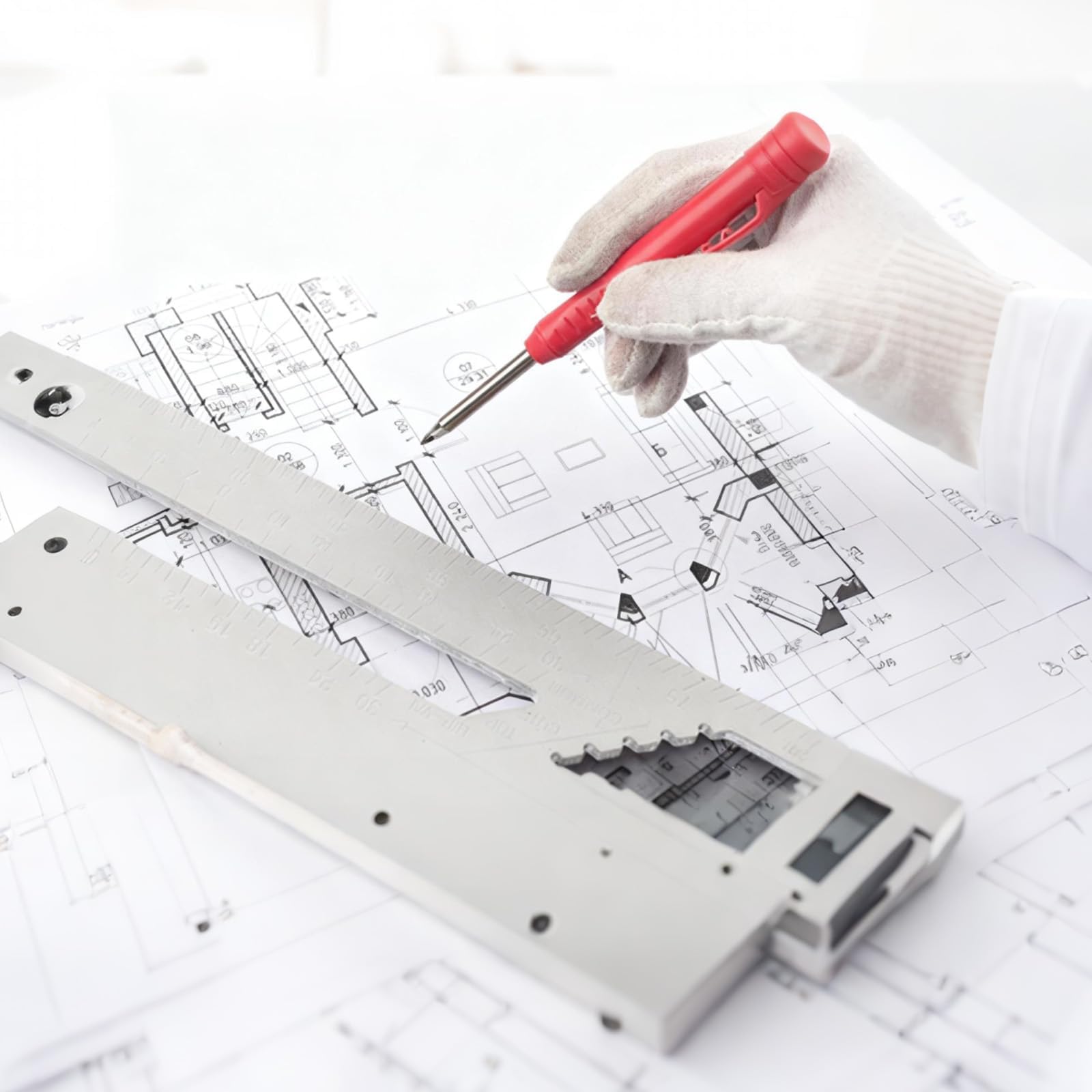 Ołówek ciesielski profesjonalny, 2 sztuki ołówka ciesielskiego z 12 wkładami 2,8 mm, mechaniczne narzędzie ciesielskie z wbudowanym temperówką do majsterkowania i budowy