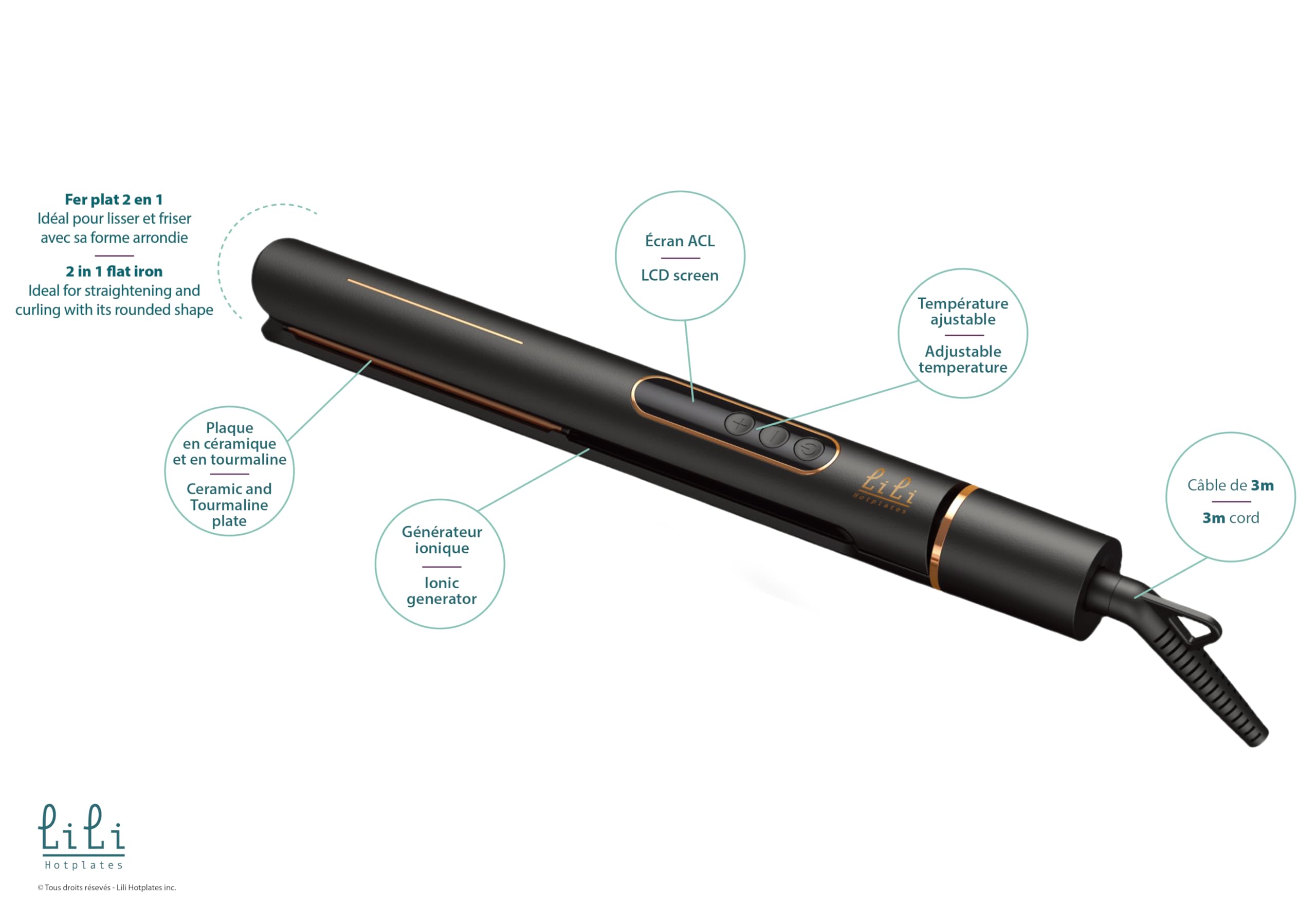 LILI HOTPLATES Professional Hair Straightener & Curler 2 in 1