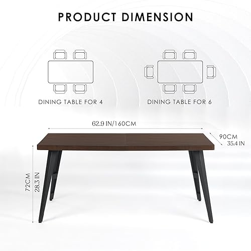 Miniatura 7 de Homy Casa Juego de mesa de comedor moderno de mediados de siglo de 5 piezas, mesa rectangular de madera de 63 pulgadas con 4 sillas tapizadas
