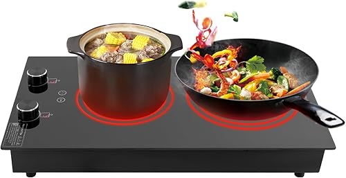 Estufa eléctrica de 2 quemadores de 110-220 V, enchufe eléctrico de 2100 W, estufa eléctrica de 2100 W con control de perilla, encimera y estufa de