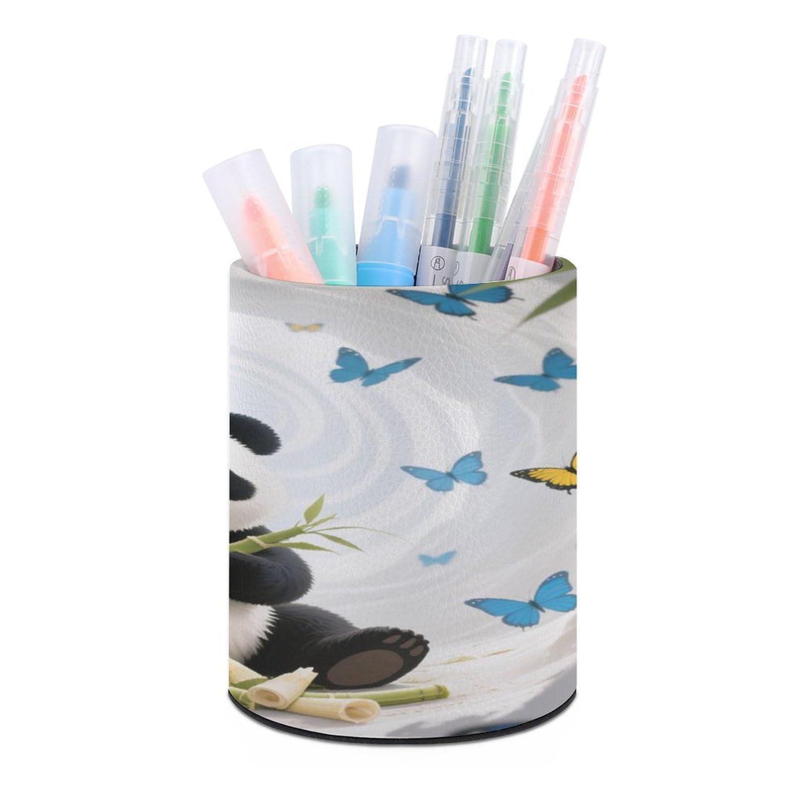 VstaDank White Cave Vortex Panda Pen Holder Round Pencil Holder for Desk Organizer PU Leather Pencil Cup Makeup Brush Holders Modern Pen Cup Large Pen Organizer for Office Home Ideal Gift