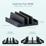 Vertical Laptop Stand - SPACEMax Adjustable - Nukoi GRIPLock Anti-Tip Silicone 4 Slots Aluminum Desktop Holder - Double Dock Stand - 2 Phone Slots Fits Up to 17.3” Laptops, Tablets, Phones - Gray