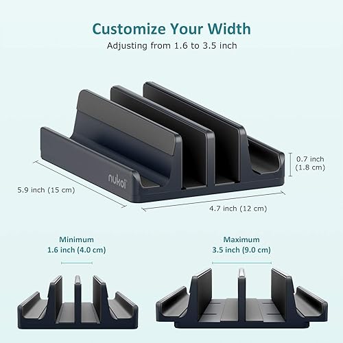 Miniatura 10 de Nukoi Soporte vertical para laptop SPACEMax Soporte de escritorio de aluminio con 4 ranuras de silicona con 4 ranuras, soporte de doble muelle, 2