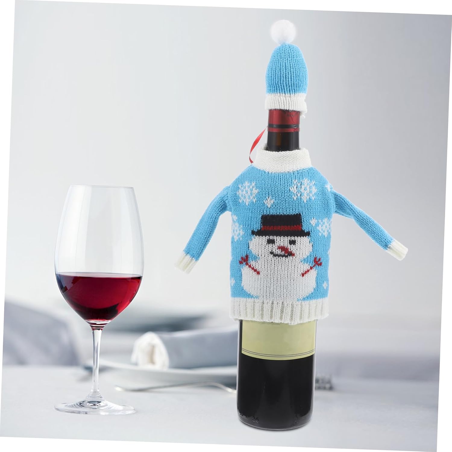 Reusable Knit Bottle Cover for Red Wine, Christmas Xmas Decor