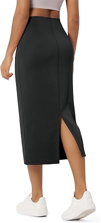 ODODOS Modal Soft Midi Skirt for Women Back Slit High Waist Casual Long Pencil Skirts with Pockets
