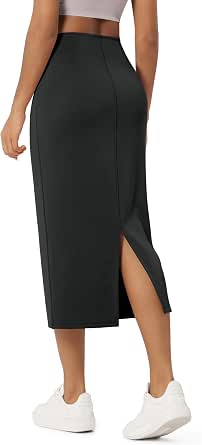 ODODOS Modal Soft Midi Skirt for Women with Back Slit and Pockets