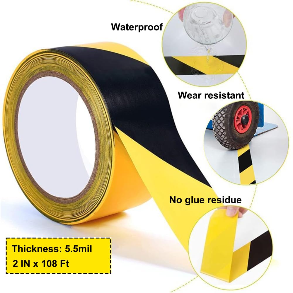 LLXIA Black & Yellow Hazard Safety Warning Stripe Tape, 36Yards x
