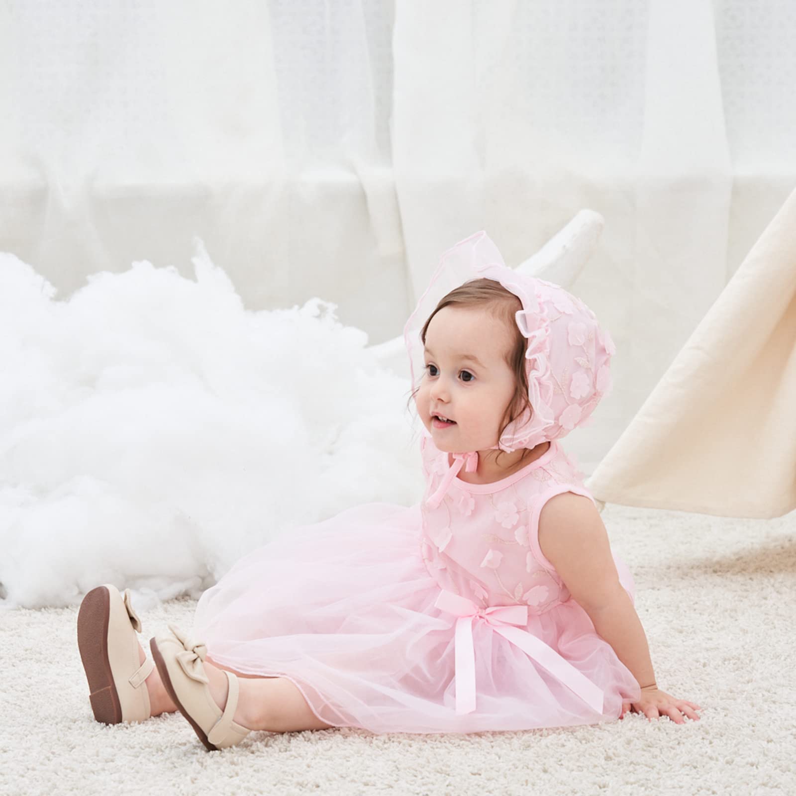 Famuka Baby Mädchen Kleider Baby Taufkleid Brautkleid Hochzeit Geburtstag Taufe Kleider Prinzessin (9 Monate, Rosa)