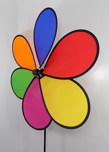 Miniatura 2 de Molinillo de viento de fibra de vidrio de poliéster con estaca de una pieza (rueda individual de 6 pétalos, 20 pulgadas, arcoíris sólido)