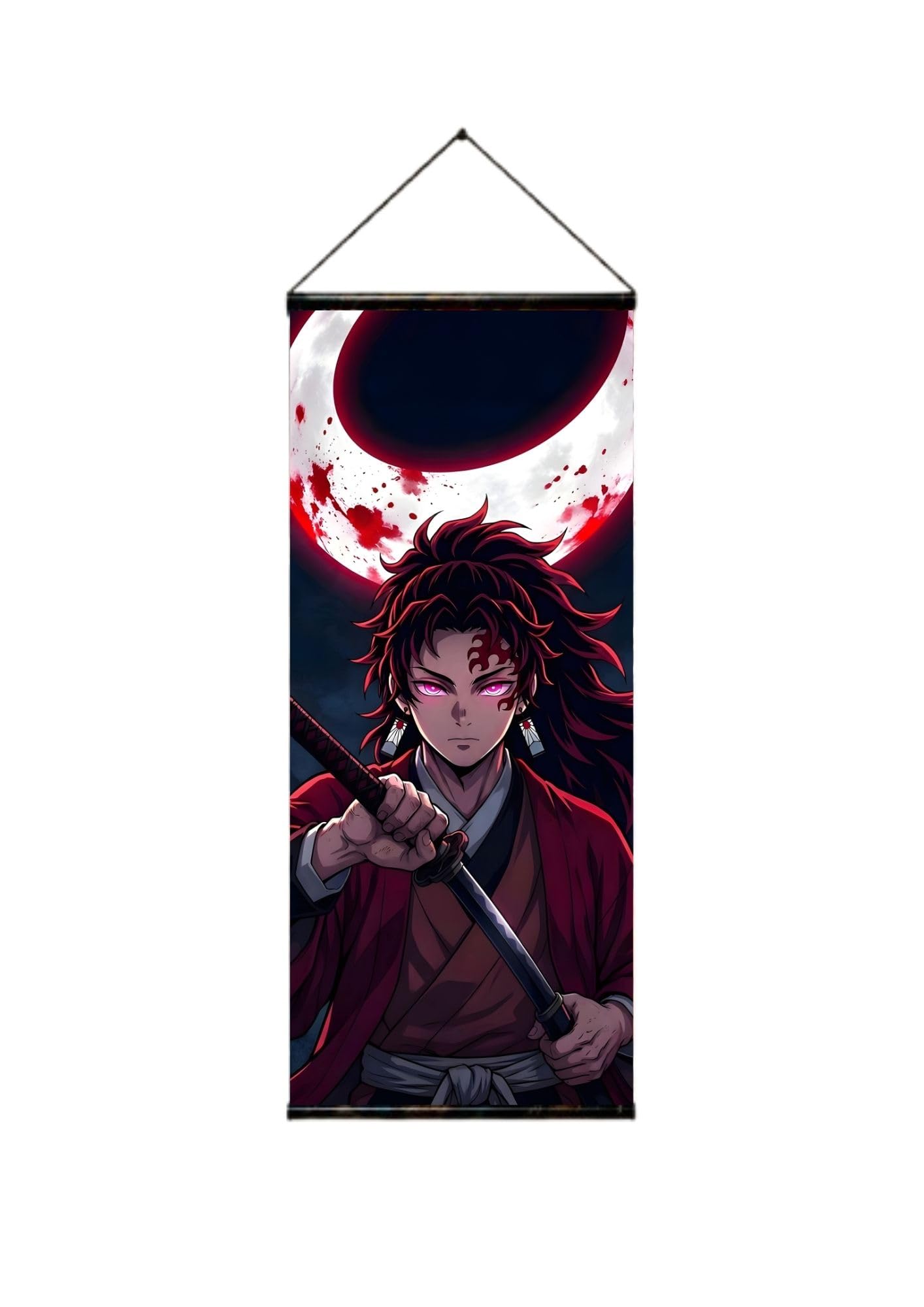 BORN CHEF Anime Wall Scroll Hanging Poster (30 * 12 INCHES), Dark Theme | Samurai Warrior Art, Blood Moon Design, Vertical Scroll, Room Decor, Manga Style Print-image-43
