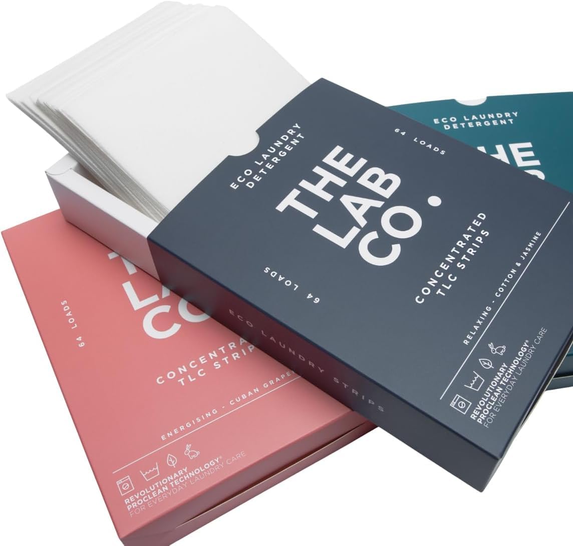 The Best-Sellers Bundle of The Lab Co. Laundry Detergent Strips Washing Sheets Eco Ultra-Concentrated Non-Bio. Relaxing, Energising & Fragrance Free. For Hand and Machine Washing. For up 192 Loads