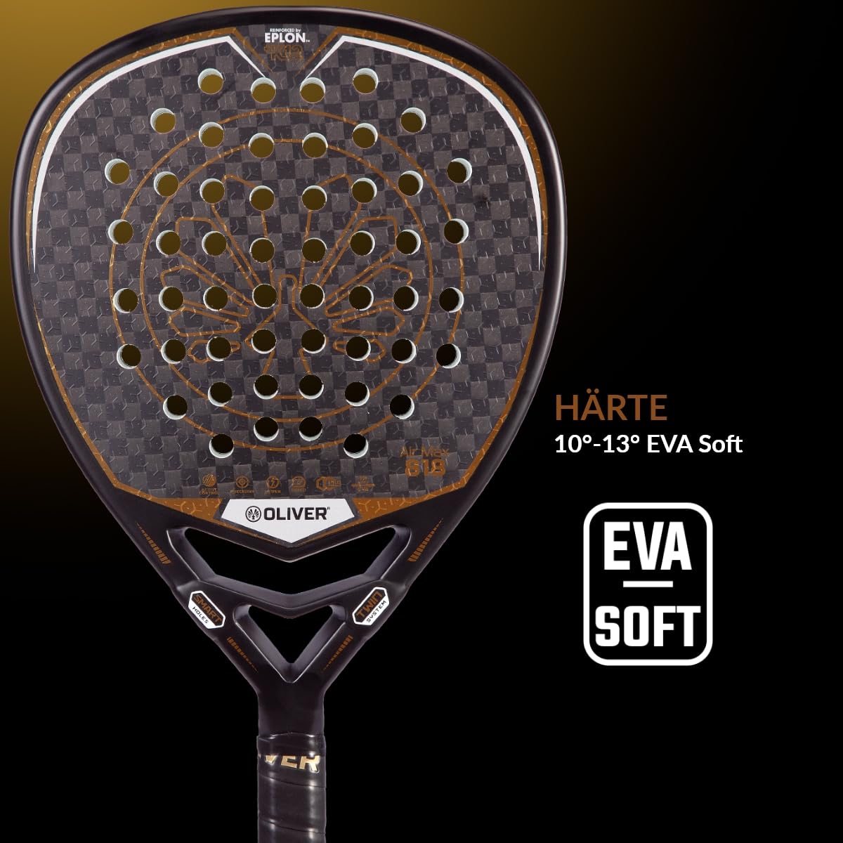 Oliver Padel Schläger Air Max 818 für fortgeschrittene Spieler - Woven EPOLON-K12 - Eva Soft - Diamant Form - 350 g - Padel Tennis Schläger