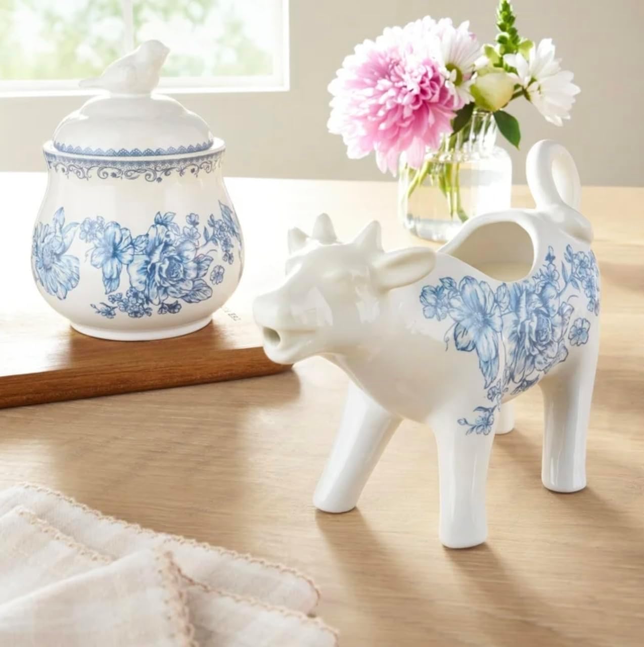 Pioneer Woman Agatha Stoneware Sugar Bowl & Creamer Set, Blue