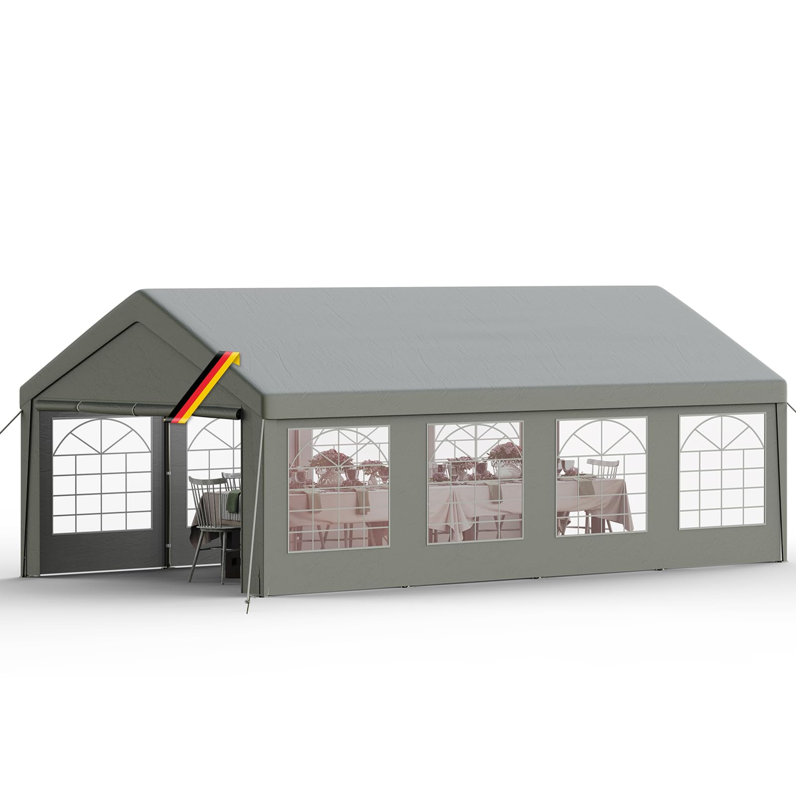Pavillon 4x8, Partyzelt mit Seitenwänden & Giebelteilen, UV-Schutz & Wasserdicht, Gartenzelt Festzelt aus Verzinkte Stahlgestänge & PE-Plane, Abnehmbare Seitenwänd, Garten Partyzone, Grau