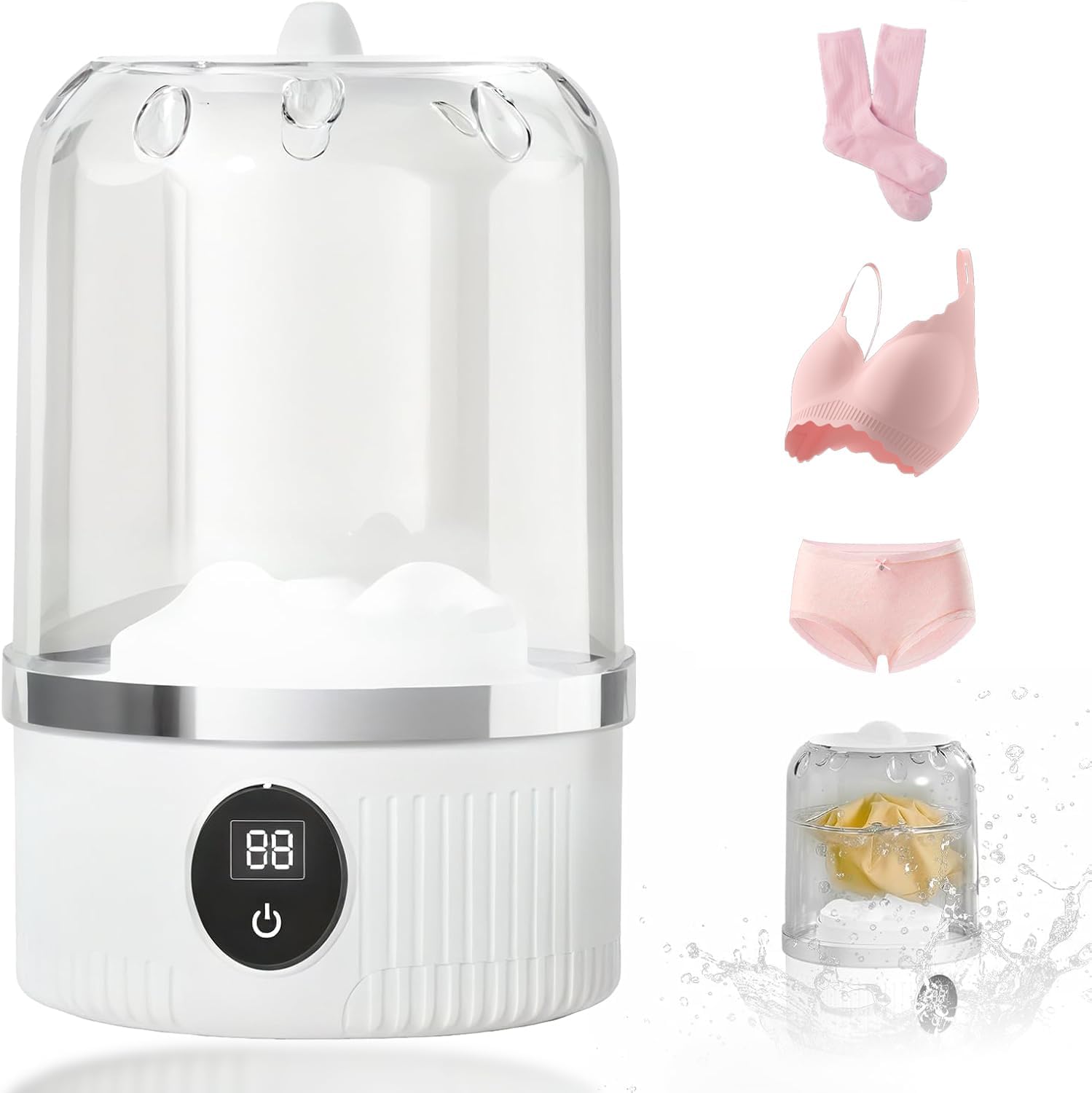 2025 New Portable Ultrasonic Mini Washing Machine  Rechargeable Travel Laundry Solution for Underwear, Compact Design for Apartments, Dorms, RVs, and Camping (White)