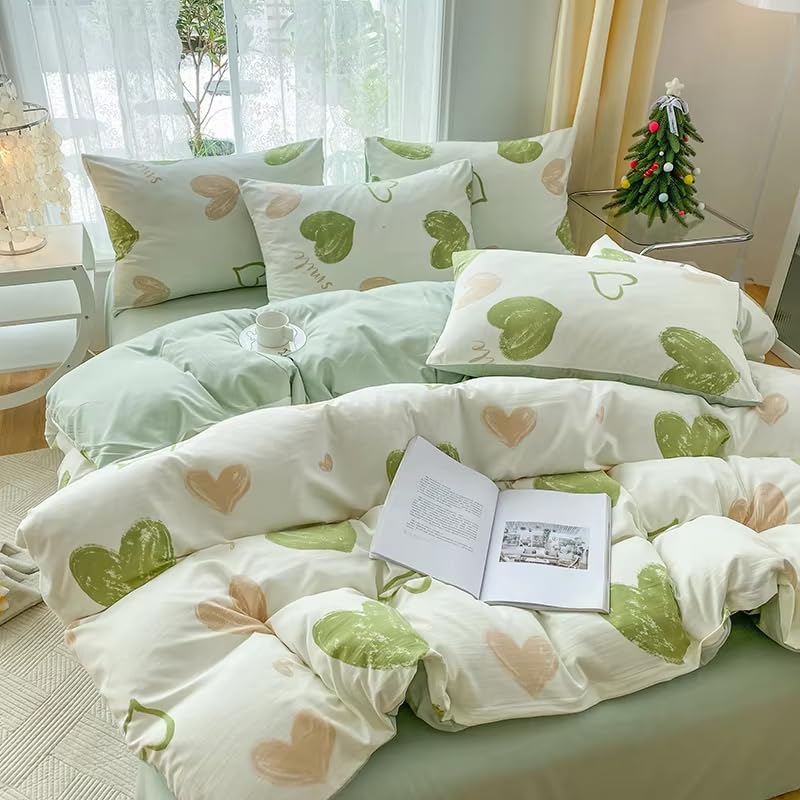 Parure de lit réversible motif floral et cœurs style rustique pour fille
