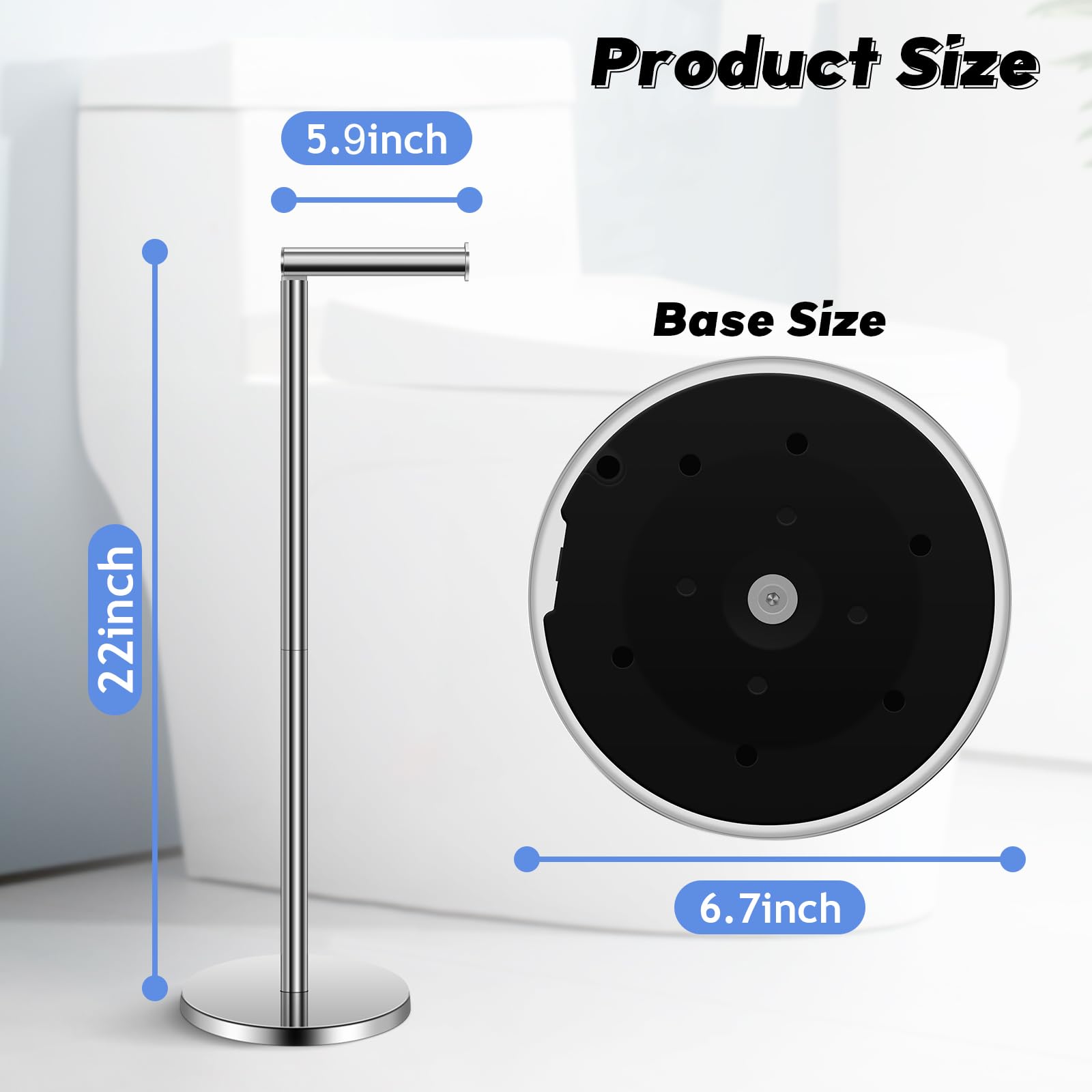 TACGEA Toilet Paper Holder Stand, Free Standing Paper Roll Holder, Silver — Amazon image 2
