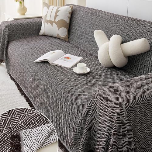 Tela de sarga suave reversible, 2 colores, versátil manta decorativa para sillas, sofás y camas, apto para sillas de más de 180 x 340 cm, marrón y negro