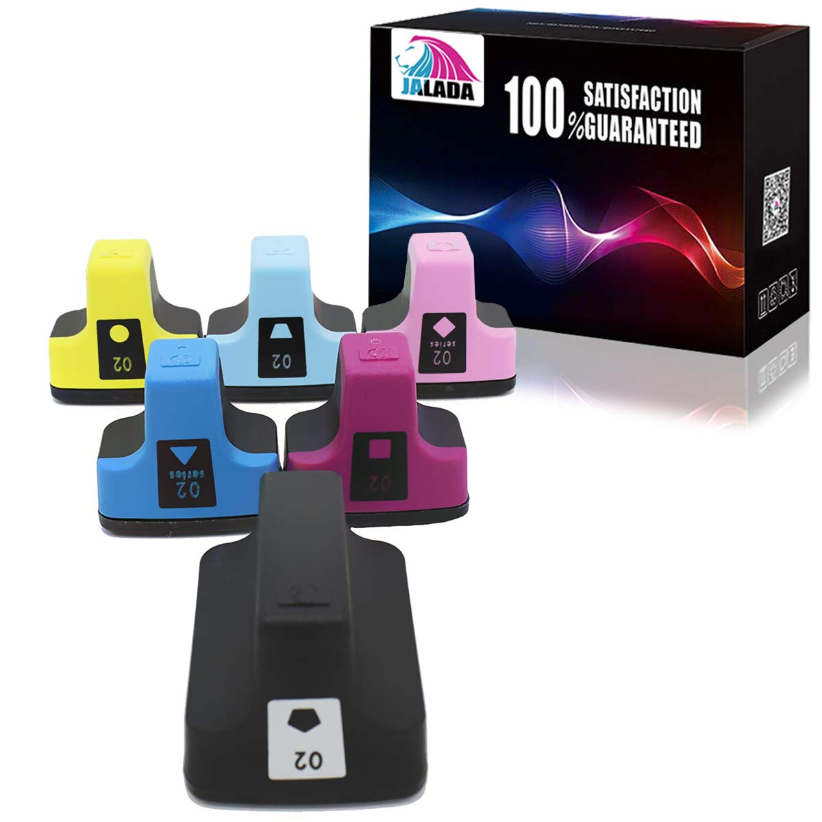 Jalada Compatible Ink Cartridges Replacement for HP 02 for Photosmart D7155 D7160 D7245 D7255 D7363 D7460 3210 3310 C5180 C6250 C6280 C7280 C7180 C8180 Printer (6 Pack)