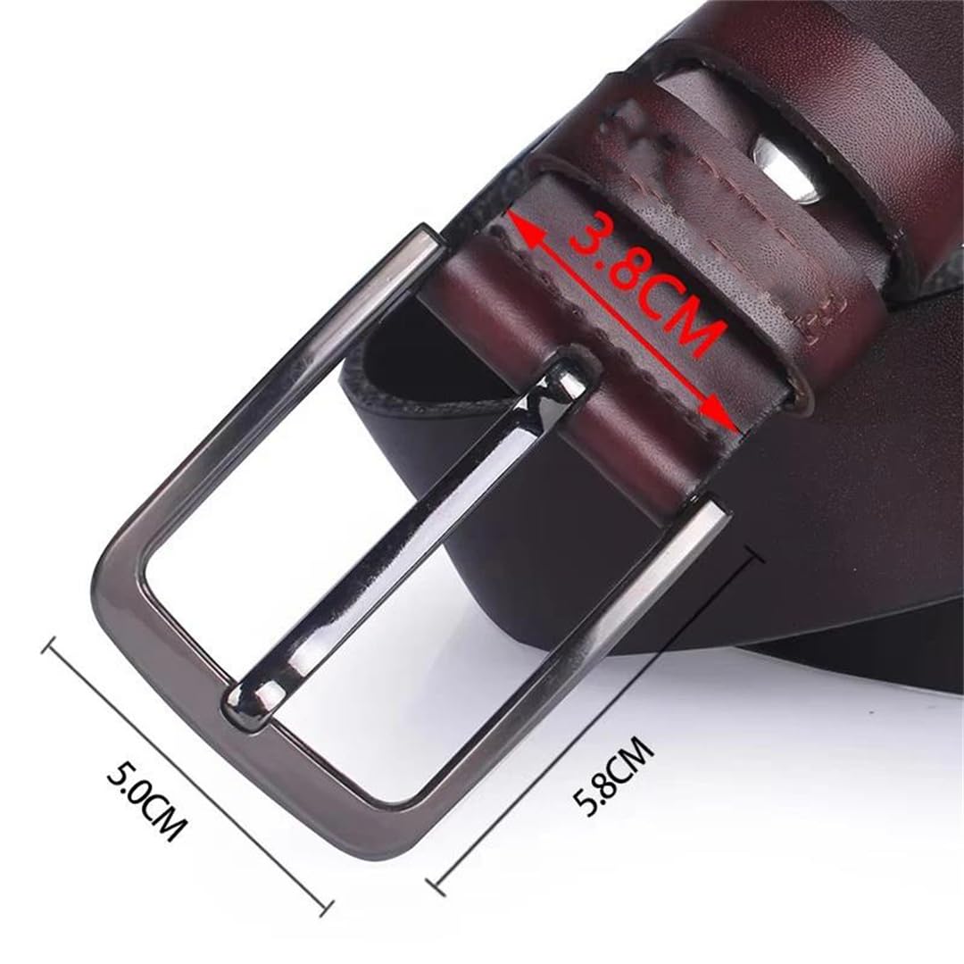 Yeuyyben Cinturón de piel auténtica para hombre, estilo vintage, con hebilla, estilo casual, para negocios