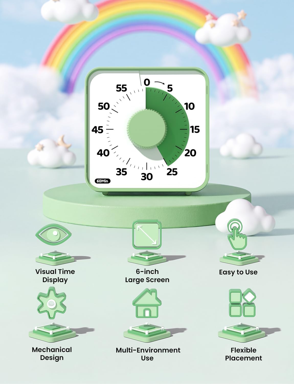 LIORQUE 6-Inch Large Visual Timer Mechanical, 60-Minute Classroom Timer