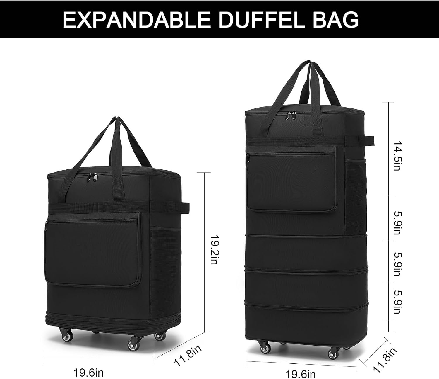 Foldable Duffel Bag, Large Expandable Rolling Travel Duffle Bag with Wheels Waterproof Collapsible Carry on Luggage for Women Men Duffel Bag with Wheels and Handle-Black - Image 5
