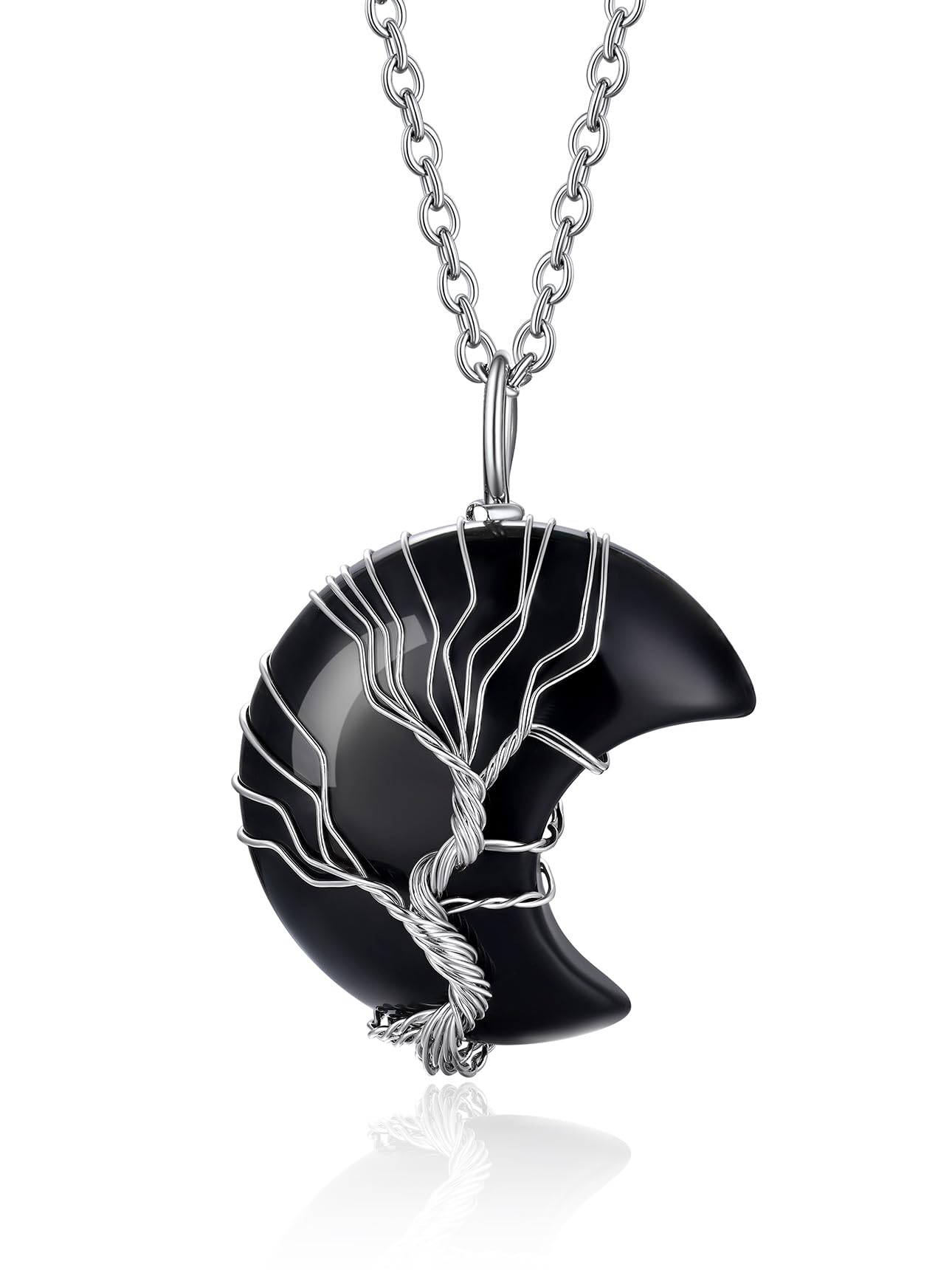 Bestyle Tree of Life Wrapped Healing Crystal Necklaces 12 Month Birthstone Pendant for Women, Crescent/Heart Gemstone Jewelry, Vintage Birthday Gifts/Energy Gift