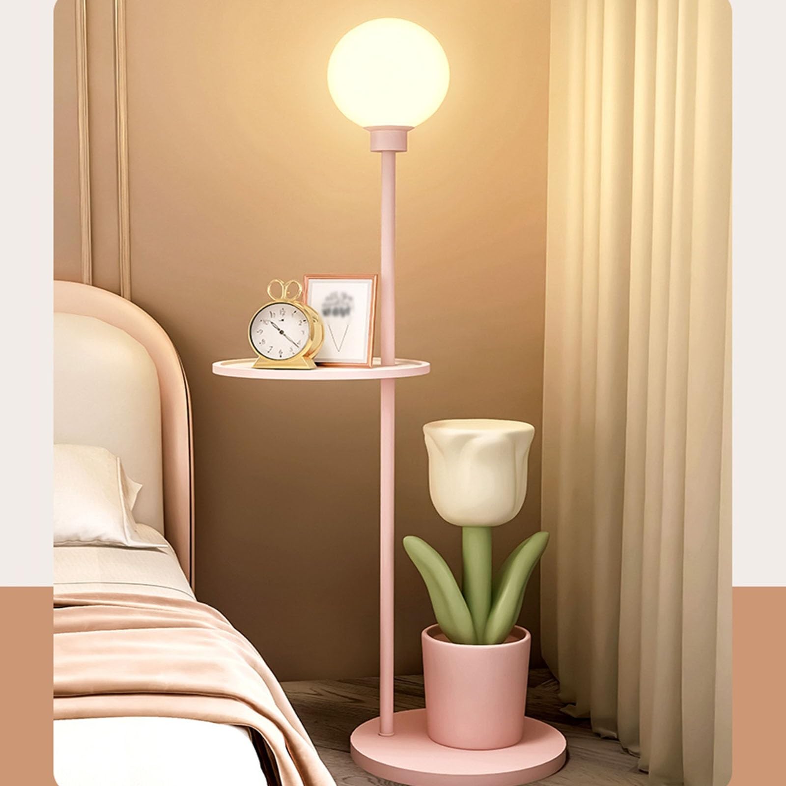 Lampa stojąca Zestaw stołowy i lampowy, lampka nocna do czytania, nowoczesny stolik końcowy z lampą podłogową salonu, gabinetu, sypialni(Pink)