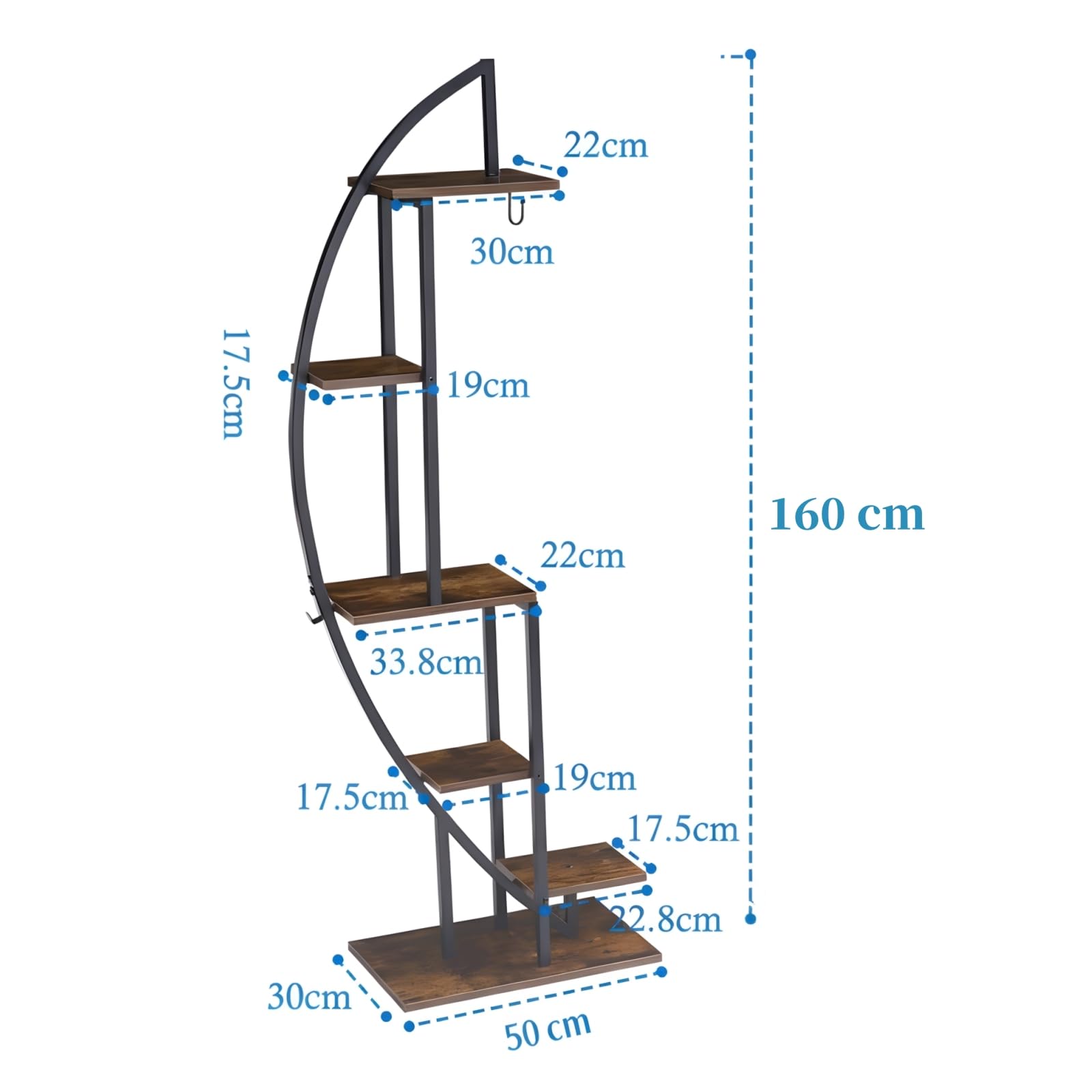 6 Niveaux Support de Plantes d'intérieur avec Lampe de Croissance, Grand Étagère pour Plantes Interieur 160cm Haut Support de Pot de Fleur en Métal pour Salon Couloir Balcon, 50x30x160 cm