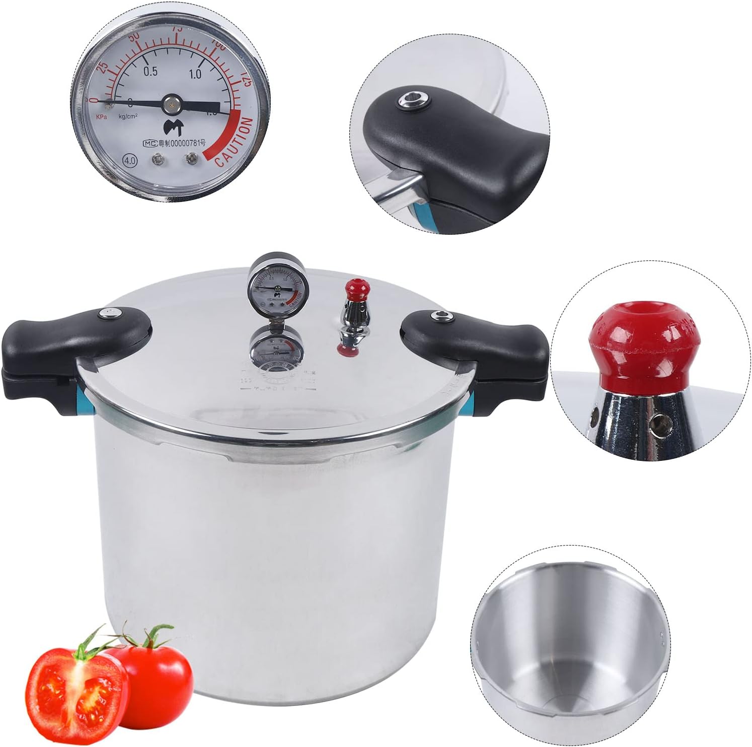 23 Quart Aluminum Pressure Cooker,Pressure Canner Easy to Open & Close - Suitable for Gas, Electric, or Flat Top Stoves