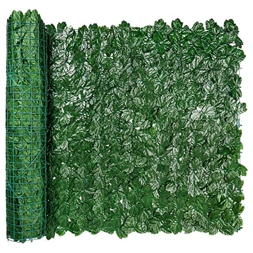 iCover 39 * 98in Artificial Ivy Privacy Fence Screen, Green Maple Leaf Strengthened Joint Prevent Leaves Falling Off, Faux Hedge Panels Greenery Vines, Decorative Fence for Outdoor, Garden