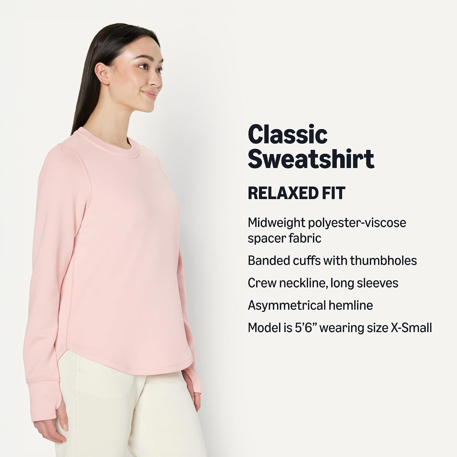 Amazon Essentials Active Women's Active Relaxed-Fit Long-Sleeve Crewneck Sweatshirt with Thumbholes