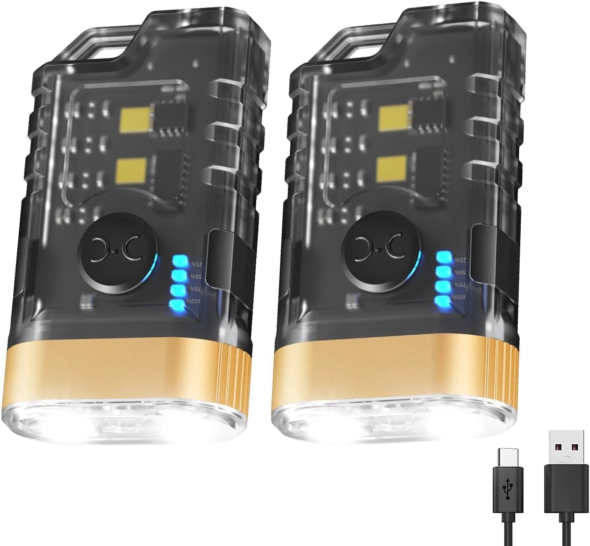 Mini Led Flashlight with 365nm UV Black Light - Small Powerful Flashlights 1500 LM, USB C Rechargeable LED Keychain Flash Light with COB Side Light, Magnet Base- 9 Modes, IPX5 Pocket Flashlights 2 PC