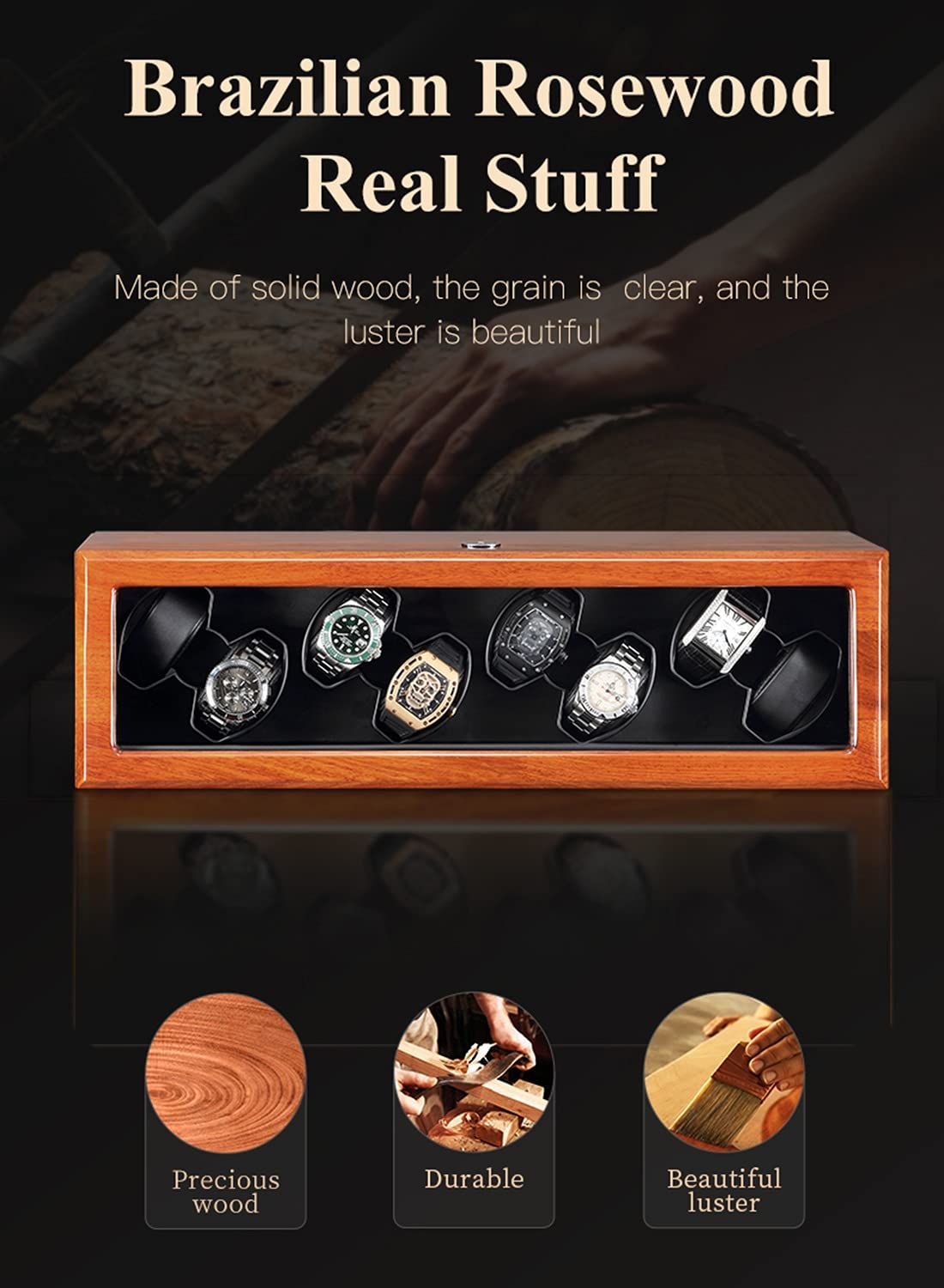 Uhrenaufbewahrungsbox aus Holz für 8 automatische mechanische Uhren, klassisch, aus schwarzem PU-Leder/beigem Flanell, luxuriöse Aufbewahrungsbox, Schwarz-8+0, Beige-8+0,，Beige-8+0