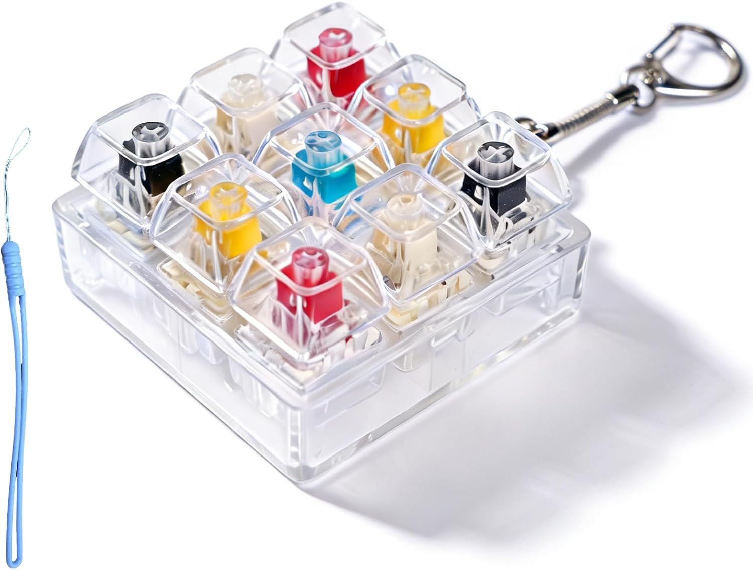 9 in 1 Keyboard Fidget Toy, Slient & Clicky Keychain with Realistic Feel, Stress Relief Gift for Office and Home, Fidget Toys for Adults(Color Buttons)