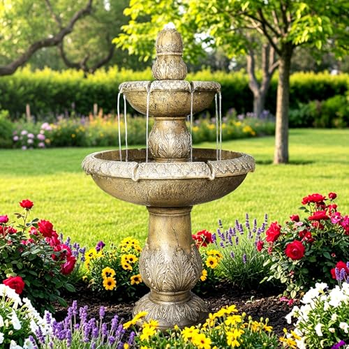 Image of Naturefalls 47.2 inch Water Fountain Outdoor - Large Waterfall Fountain Outside, 3-Tiers Cascading, Fiber Reinforced Concrete, Indoor and Outdoor Fountain for Garden, Patio, Backyard, Lawn, Yard Decor