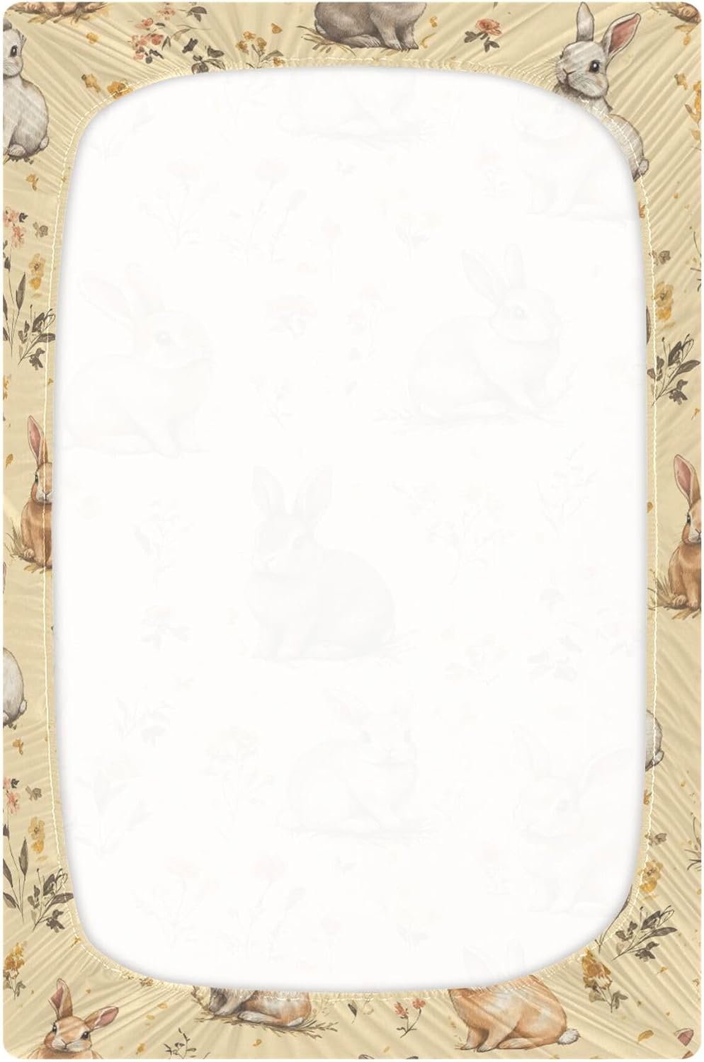 Vintage Rabbit Flower Crib Sheets Soft Breathable Fitted Baby Crib Sheets Mattress Cover for Girls Boys, 52" x 28" x 9"