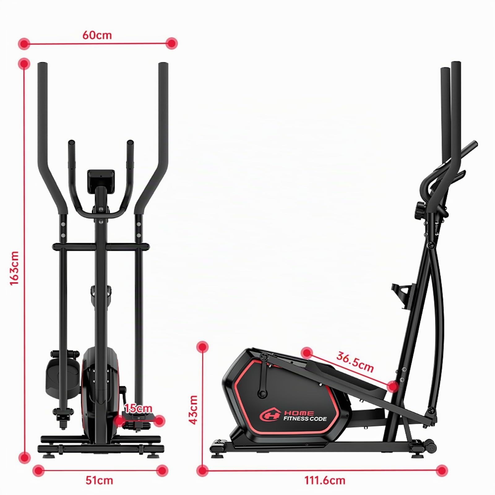 Elíptica Magnética Compacta para Hogar, Resistencia de 16 Niveles con Monitor de Pulso, Monitor LCD, Diseño Ultra-Silencioso 30dB, Capacidad de Carga 150kg