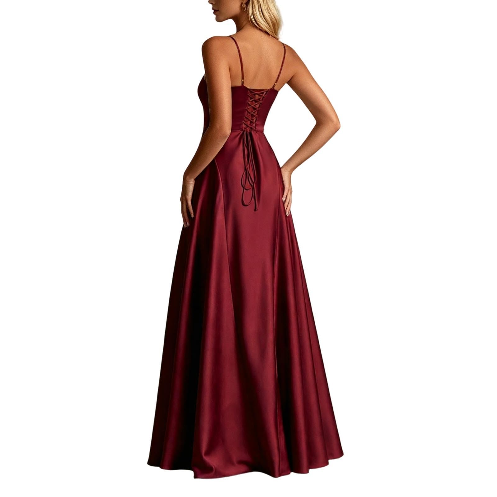 Vestidos de baile para mujer, de satén, vestido de dama de honor, largo, vestido de noche, cuello en V, de satén, vestido de cóctel, vestido de noche, vestido de fiesta
