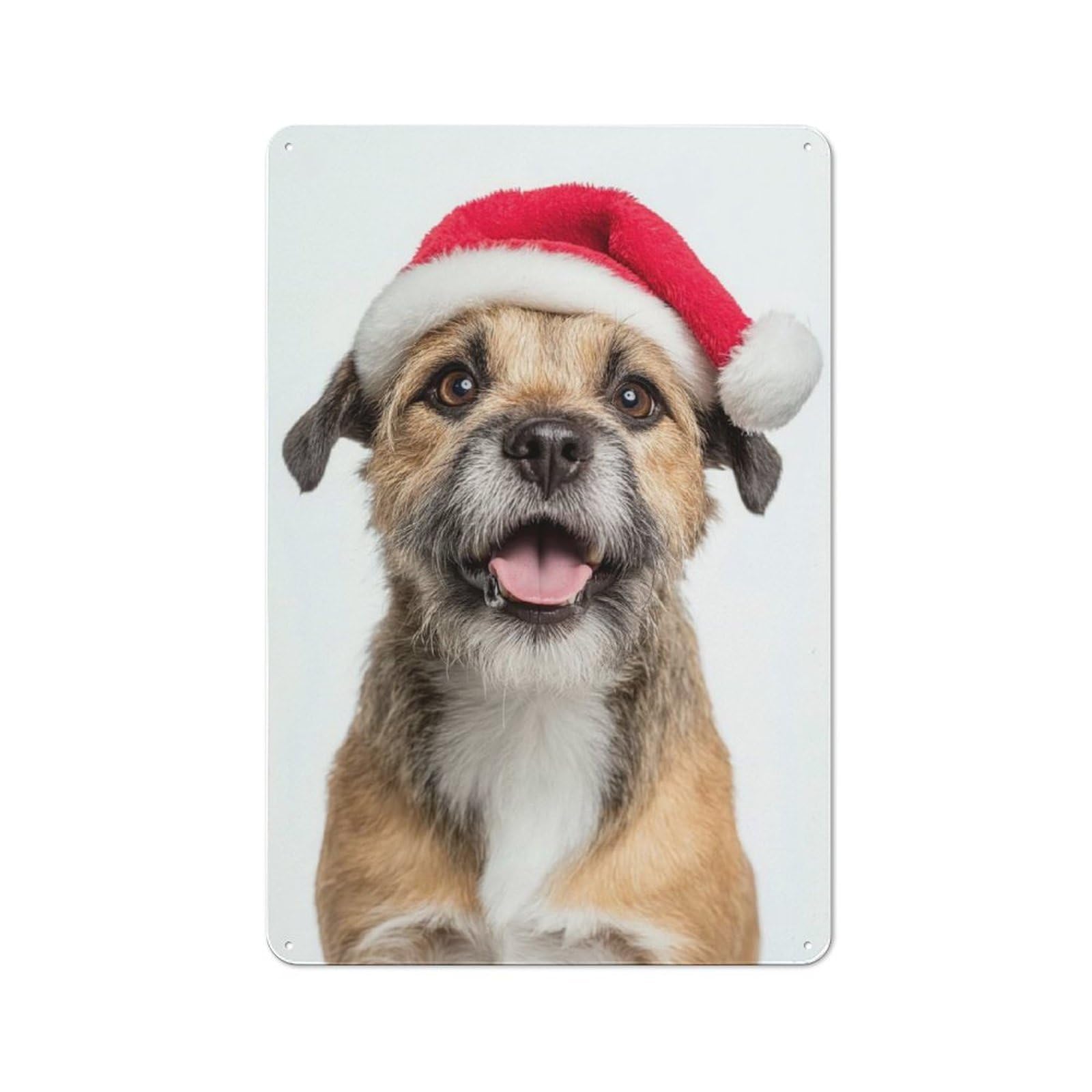 Junmoney Border Terrier Dog With Santa Hat For Man Cave Or Games Room, Retro Tin Sign 30X20cm, A Christmas Gift For People Styling Man Cave And Games Room