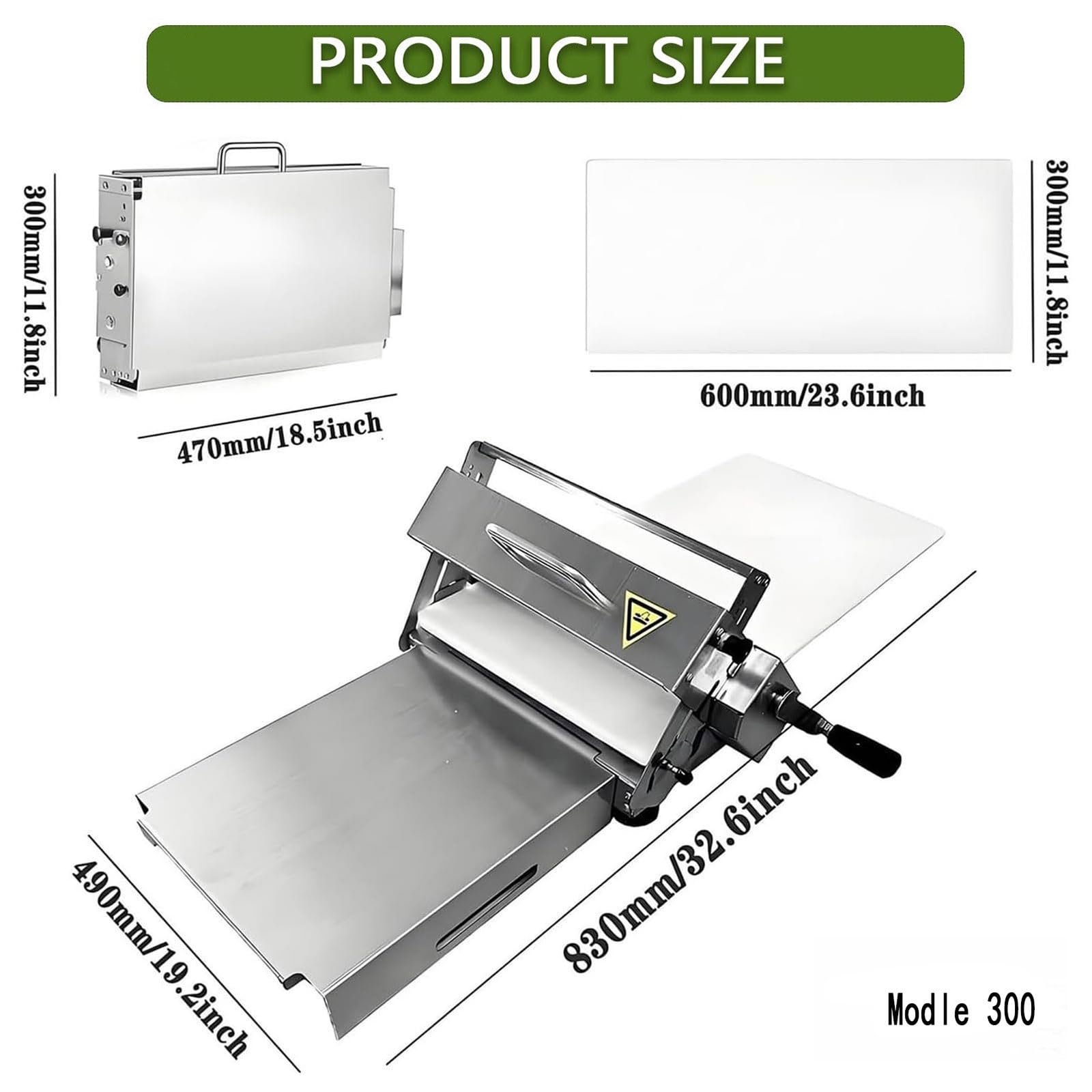 Macchina Pasta Sfoglia con Spessore Regolabile 0-25 mm Sfogliatrice Manuale in Acciaio Inox per Commerciale E Domestico, Impasti Pizza E Panetteria Domestica Commerciale(A 300)