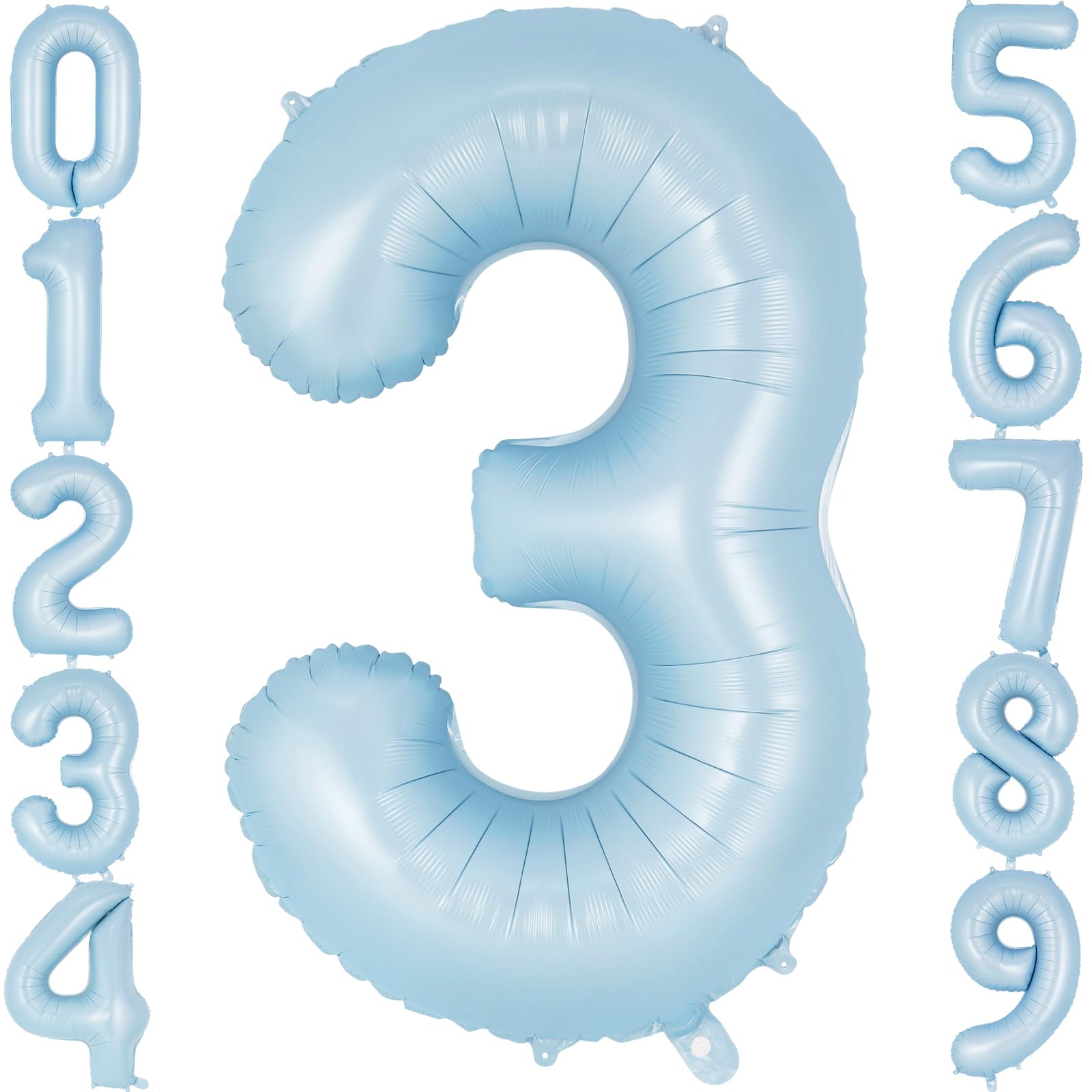 Light Blue Number 3 Balloon, 40 Inch Big Large Foil Number Balloons, Giant Mylar Number 3 Balloons for 3 Year Old Birthday Baby Party Decorations