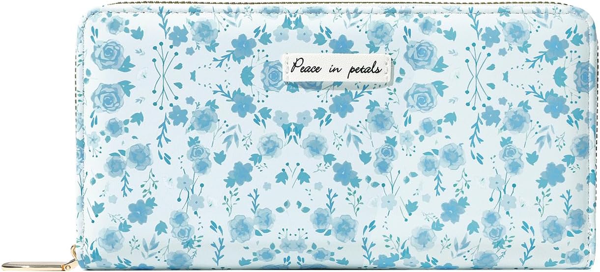 Sunwel Fashion Floral Clutch Wallet for Women Vintage Patchwork Ditsy Flowers Zipper Around Credit Card Wallet (PINK)