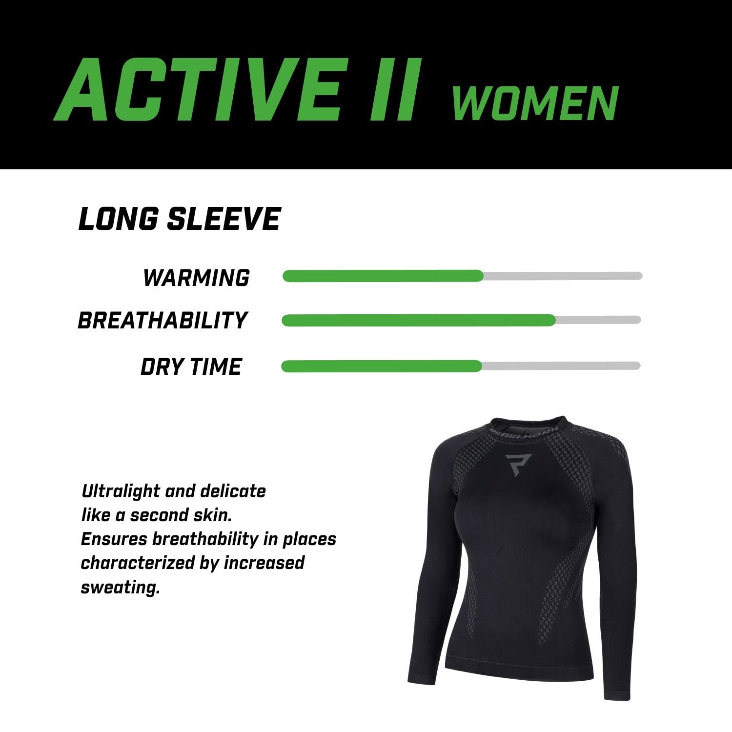 REBELHORN Active II Lady Camiseta Térmica Mujer | Manga Larga | Ropa Interior Termoactivo | Camisa Funcional | Absorción de Humedad | Transpirable | Zonas de Compresión | Ropa de Moto Térmica